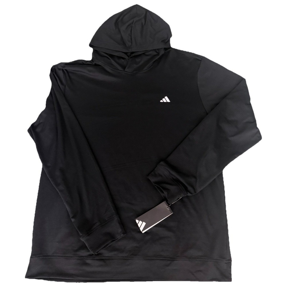 Adidas Men's ADVR0983 Black Textured Hoodie Athletic Golf Pullover Size XL New
